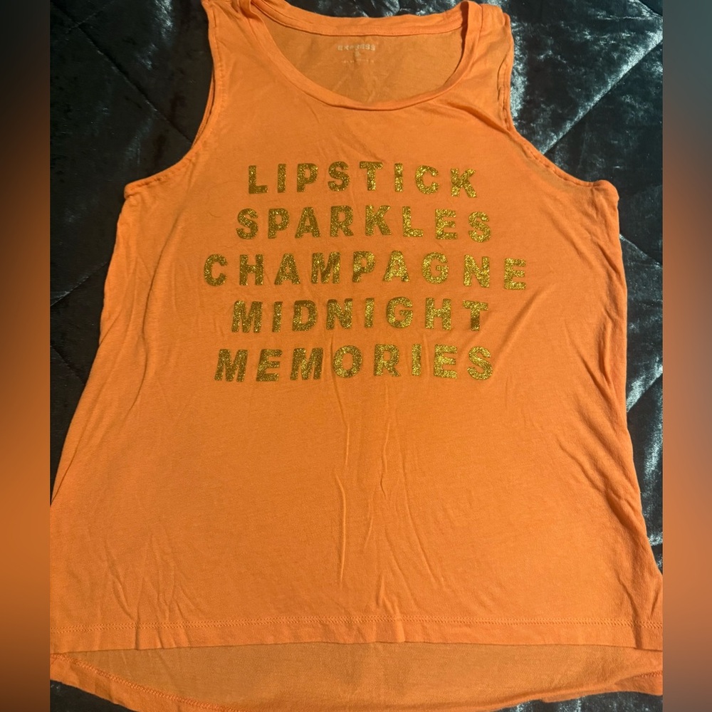 Fun Sparkles Champagne Sleeveless Top with Glitter Gold Lettering